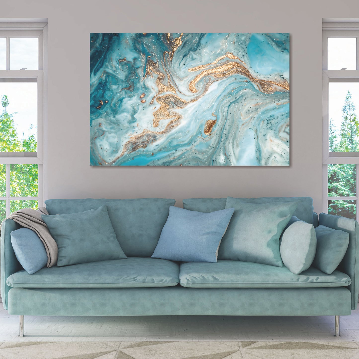 Teal & Gold Abstract 120x80cm (#602)