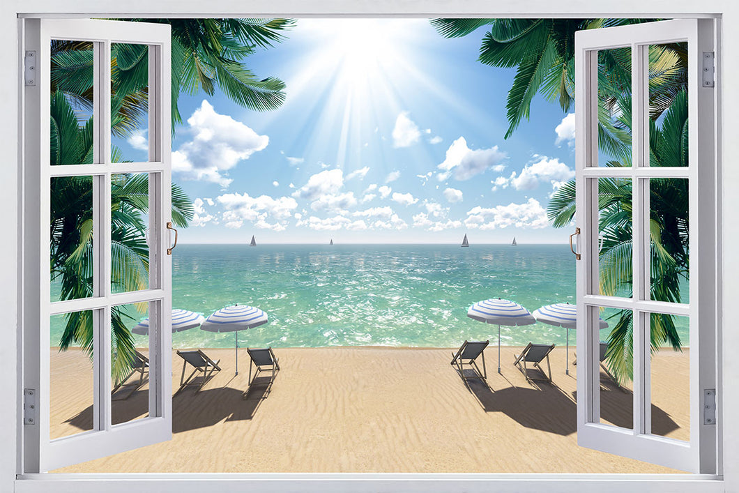 Window View with Deck Chairs 90x60cm