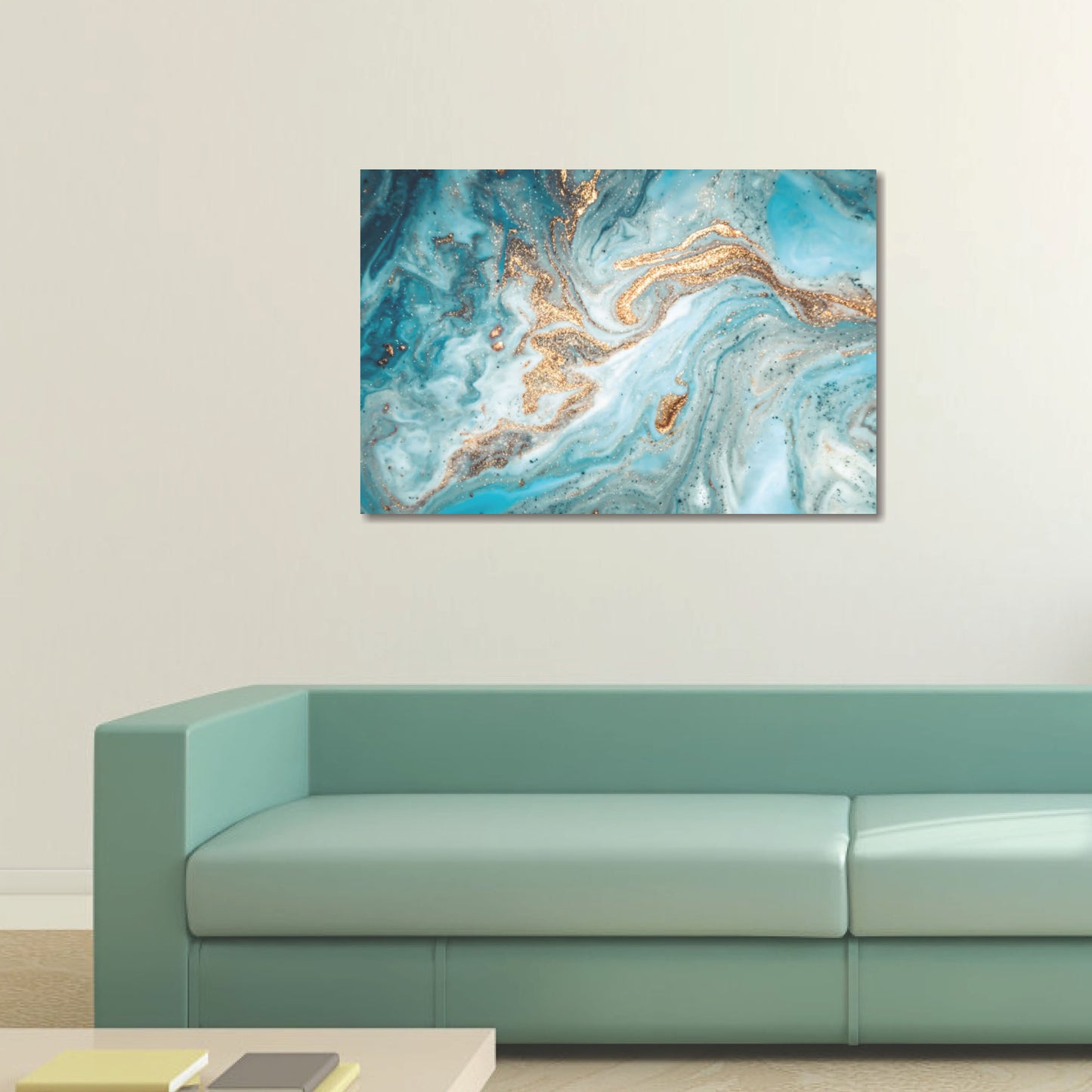 Teal & Gold Abstract 90x60cm (#1359)